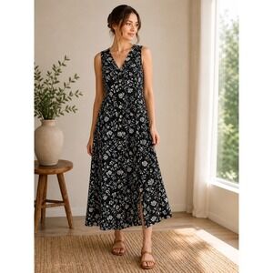 VTG JBS Dress Womens 16 Floral Button Front Sleeveless Maxi Rayon 90s Resort